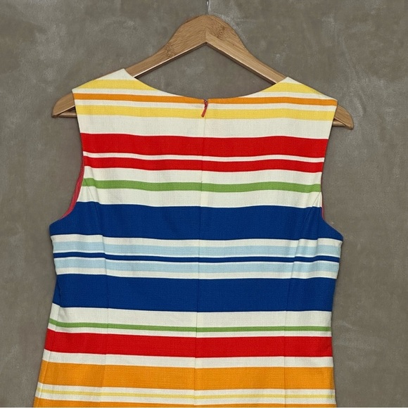 Tabitha Anthropologie Embroideried Design Primary Stripe Shift Dress Size 10 - Picture 5 of 9